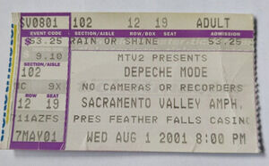 Depeche Mode Concert Ticket Stub 2001 Sacramento Valley Amphitheatre
